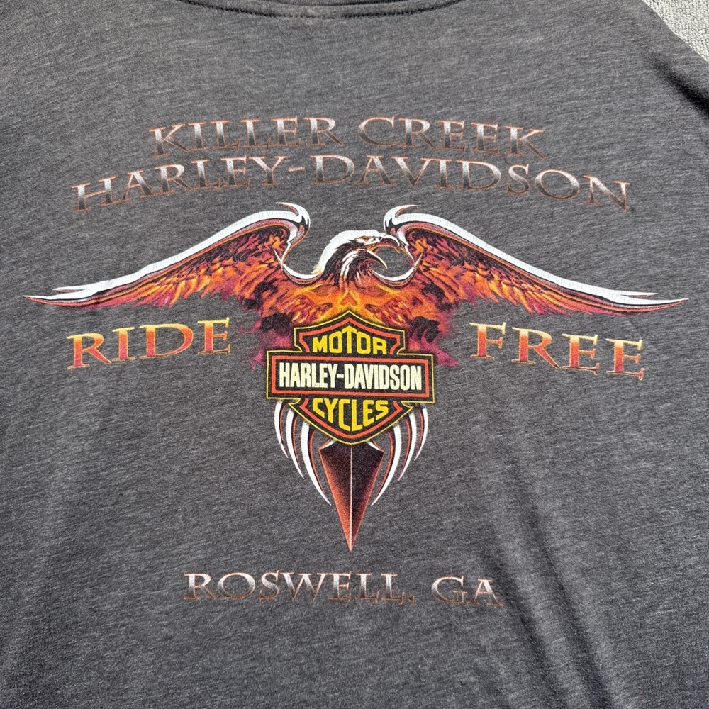 Harley Davidson Killer Creek Roswell GA Mens Gray Graphic T Shirt XXXL Ride Free
